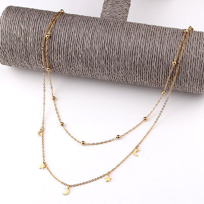 Star & Moon Pattern Layered Chain Necklace