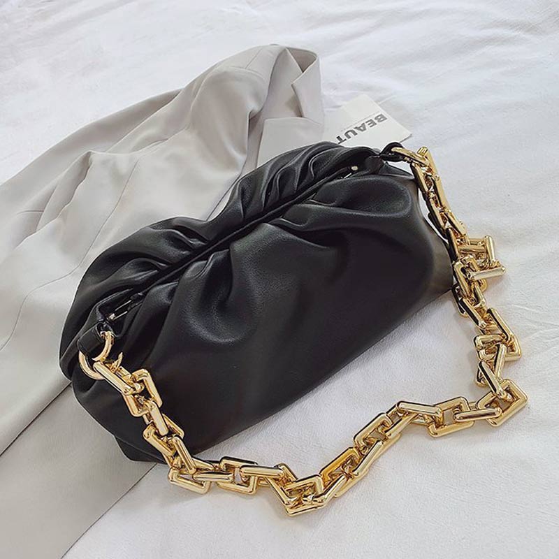 Ruched Chain Link Shoulder Handbag