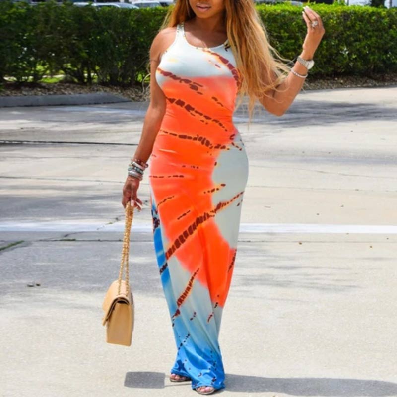 Tie Dye Print Sleeveless Maxi Dress