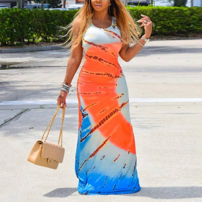 Tie Dye Print Sleeveless Maxi Dress