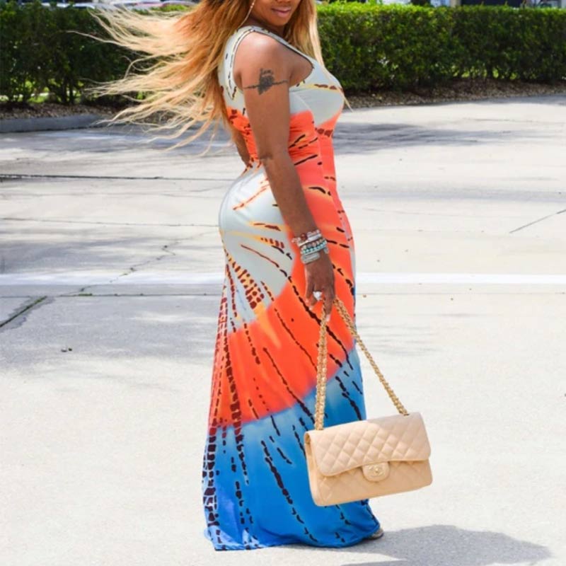 Tie Dye Print Sleeveless Maxi Dress