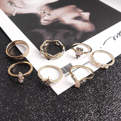 17PCS Beaded Studded Rings Set