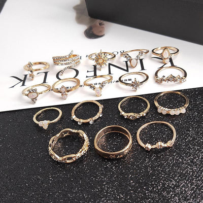 17PCS Beaded Studded Rings Set