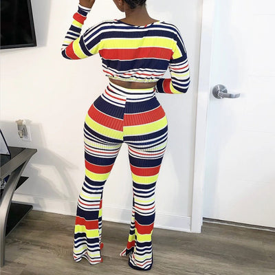 Rainbow Stripes Tied Detail Top & Pants Set