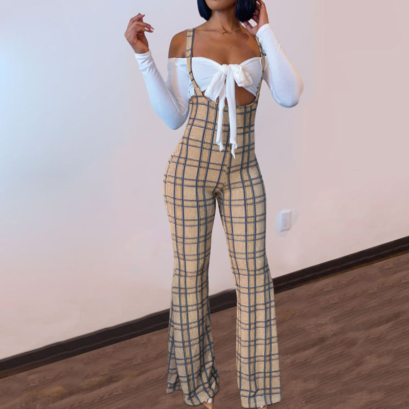 Plaid Wide Leg Crop Top & Jumpsuit Set