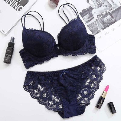 Solid Eyelash Lace Lingerie Set