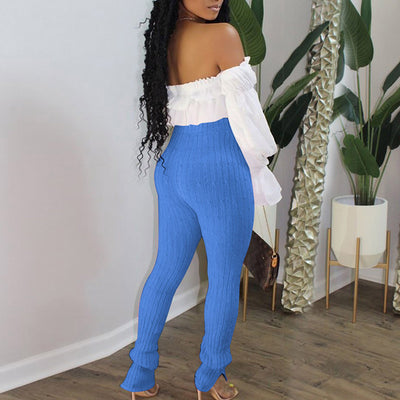 Off Shoulder Crop Top & High Waist Pants Set