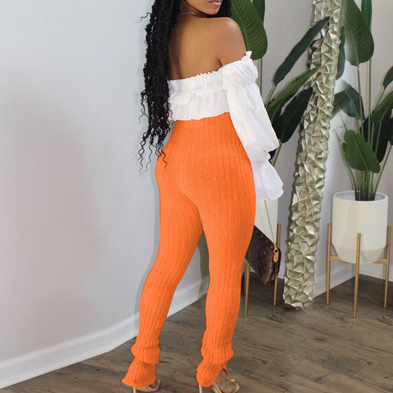 Off Shoulder Crop Top & High Waist Pants Set