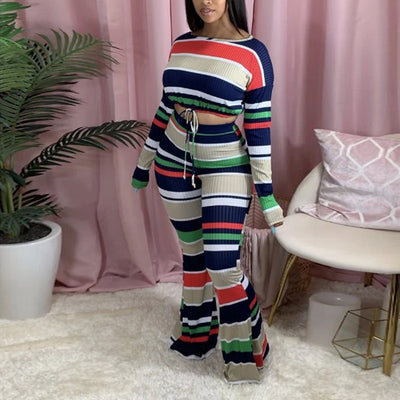 Rainbow Stripes Tied Detail Top & Pants Set