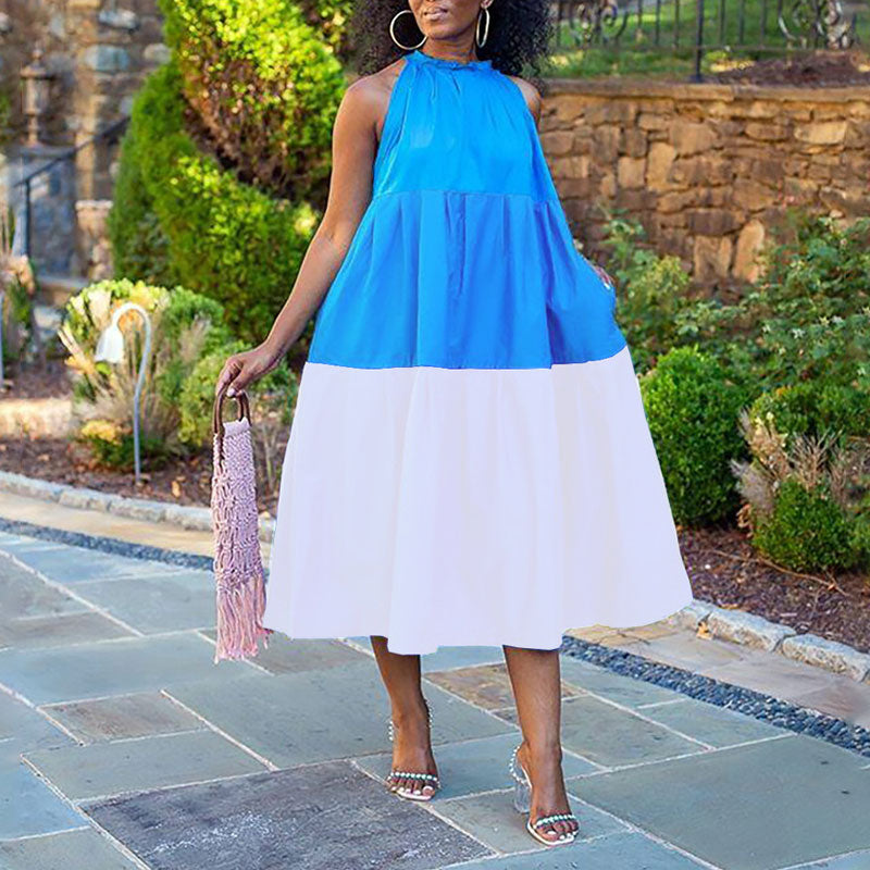 Colorblock Sleeveless Loose Midi Dress