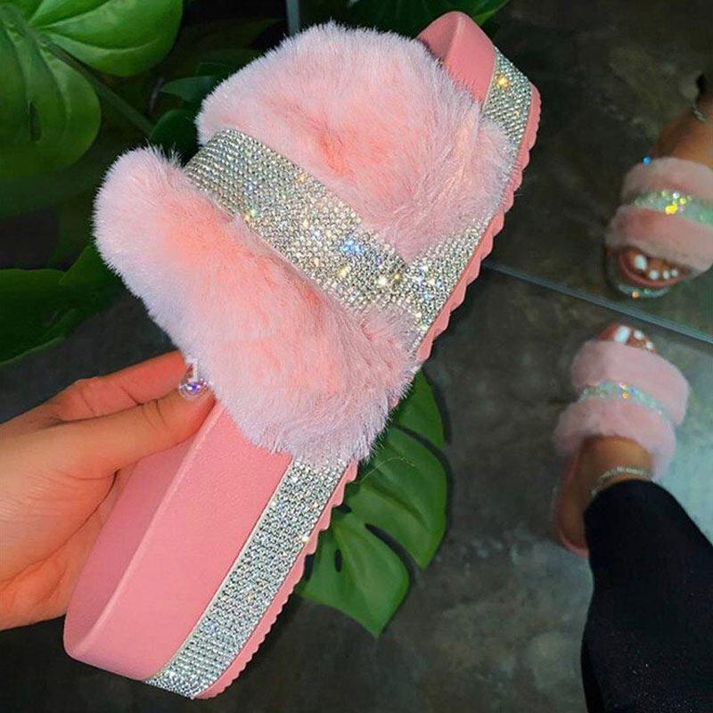 Fluffy Sequins Platform Sandals - Cherrybetty