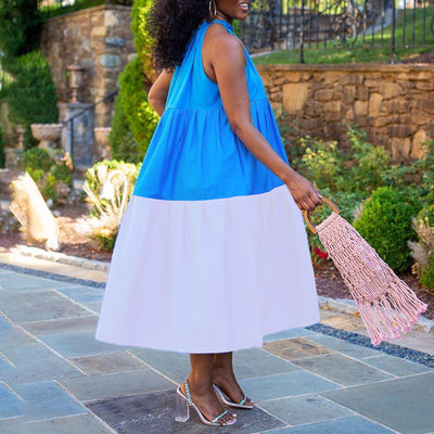 Colorblock Sleeveless Loose Midi Dress