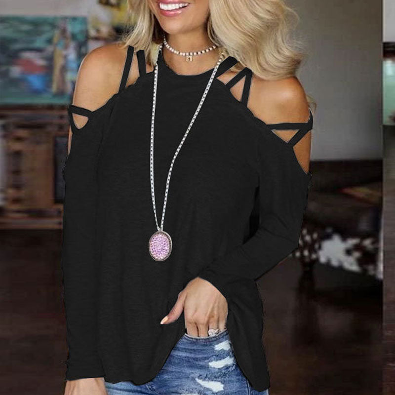 Solid Cold Shoulder Strap Detailed Casual Top