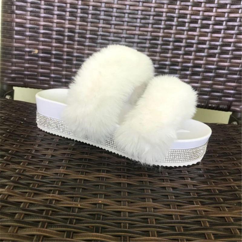 Fashion Rhinestone Platform  Fluffy Sandals - Cherrybetty