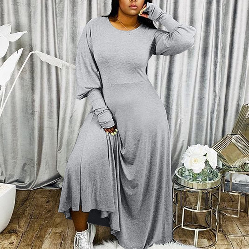 Solid Lantern Sleeve Maxi Dress