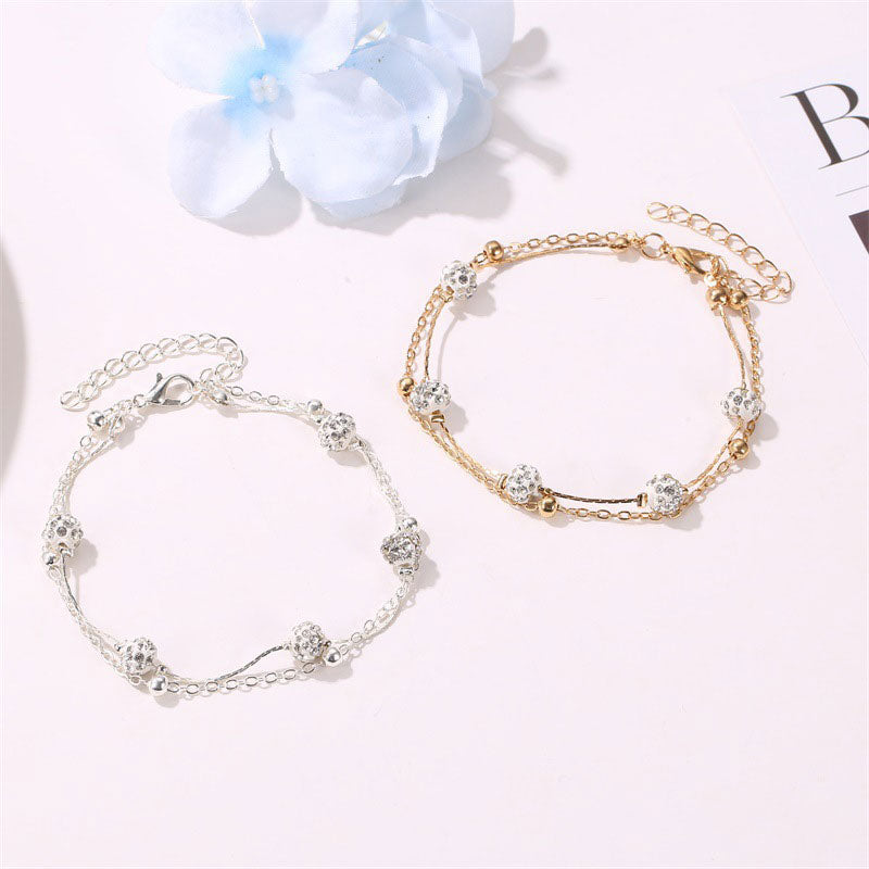 Rhinestone Round Pattern Layered Anklet