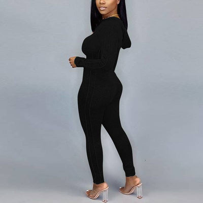 Solid Long Sleeve Zipper Design Hoodie Jumpsuit