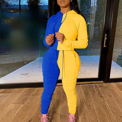 Colorblock Long Sleeve Hoodie Top & Pants Set