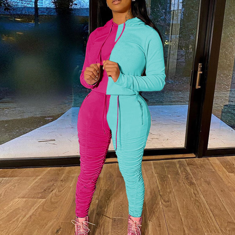 Colorblock Long Sleeve Hoodie Top & Pants Set