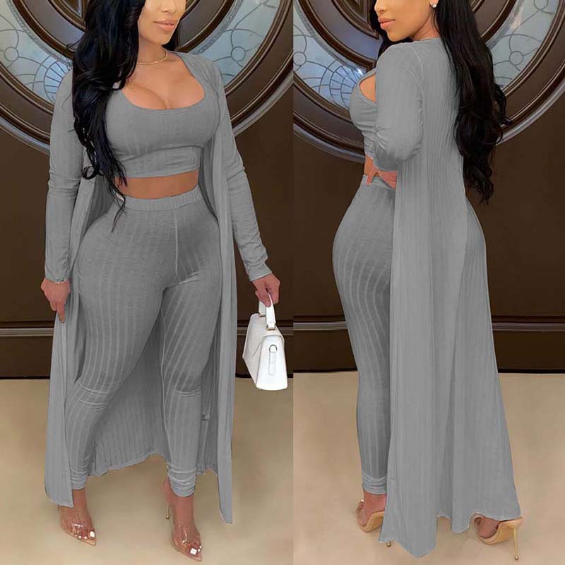 Solid Long Sleeve Three Piece Pants Set