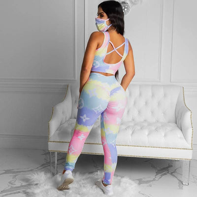 Colorblock Butterfly Pattern Pants Set Without Face Mask