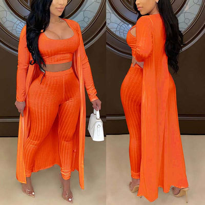 Solid Long Sleeve Three Piece Pants Set