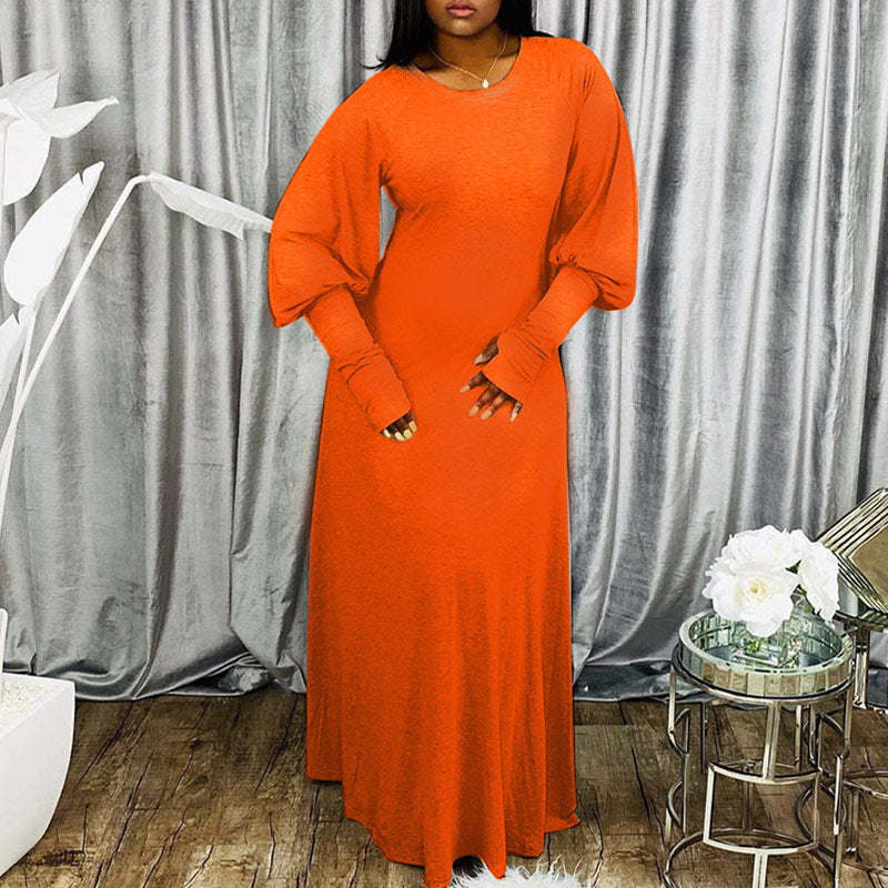 Solid Lantern Sleeve Maxi Dress