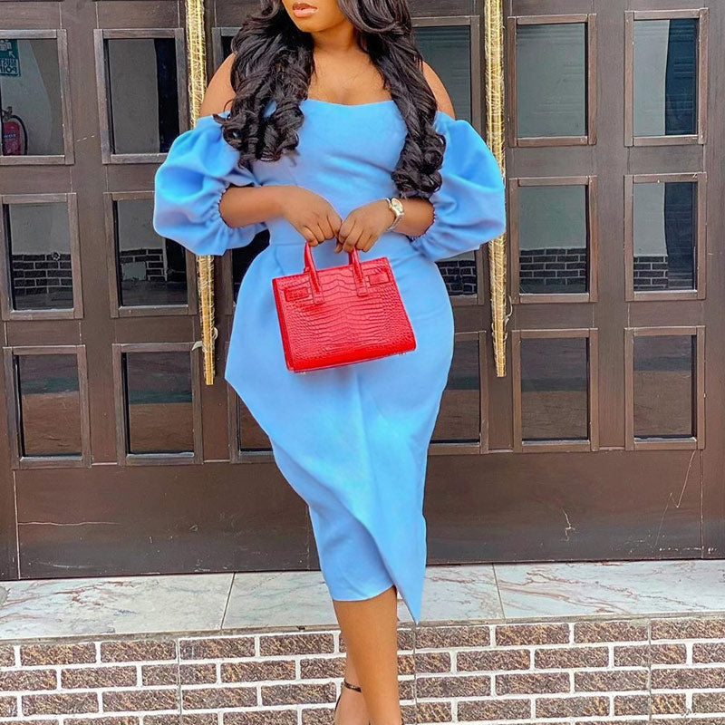 Sexy Blue Cold Shoulder Bodycon Dress