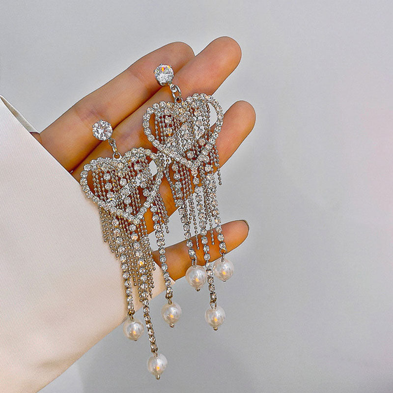 Heart Pattern Tassel Design Drop Earrings