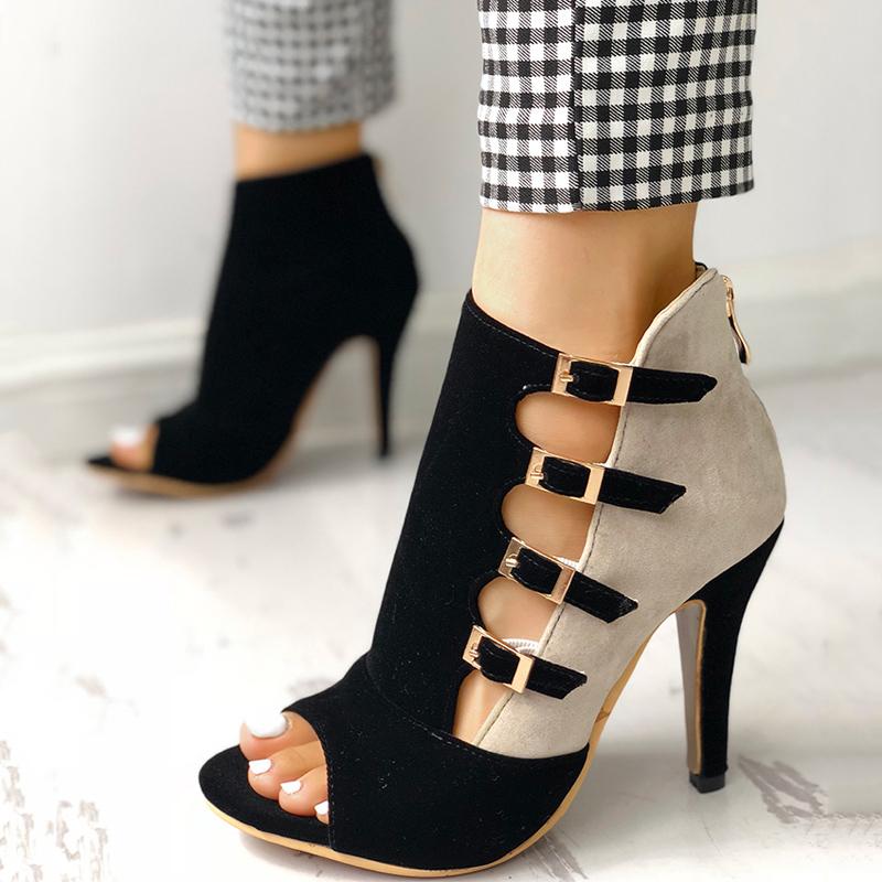 Colorblock Splicing Hollow Out Buckled Thin Heels - Shop Shiningbabe - Womens Fashion Online Shopping Offering Huge Discounts on Shoes - Heels, Sandals, Boots, Slippers; Clothing - Tops, Dresses, Jumpsuits, and More.
