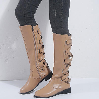 Women Fashion Zipper Straps High Boots - Cherrybetty