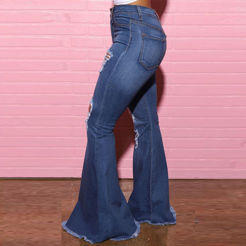 Denim Cutout High Waist Bell Bottom Jeans