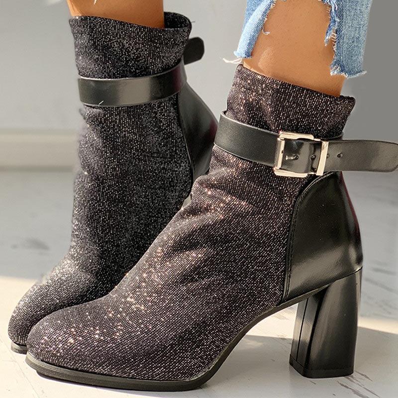 Suede Ankle-Buckled Pointed Toe Chunky Heeled Boots - Cherrybetty