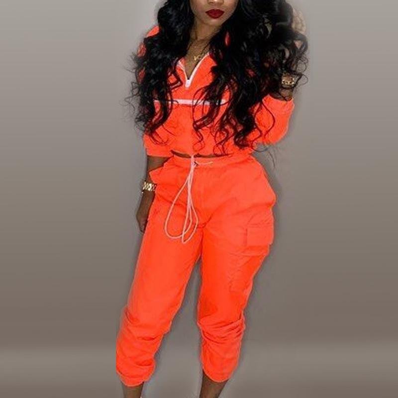 Colorblock Long Sleeve Top & Drawstring Pants Set