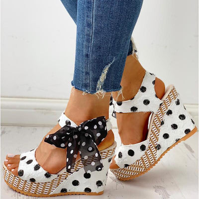 Dot Bowknot Design Platform Wedge Sandals - Shop Shiningbabe - Womens Fashion Online Shopping Offering Huge Discounts on Shoes - Heels, Sandals, Boots, Slippers; Clothing - Tops, Dresses, Jumpsuits, and More.