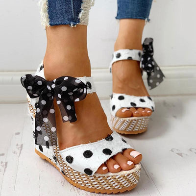 Dot Bowknot Design Platform Wedge Sandals - Shop Shiningbabe - Womens Fashion Online Shopping Offering Huge Discounts on Shoes - Heels, Sandals, Boots, Slippers; Clothing - Tops, Dresses, Jumpsuits, and More.