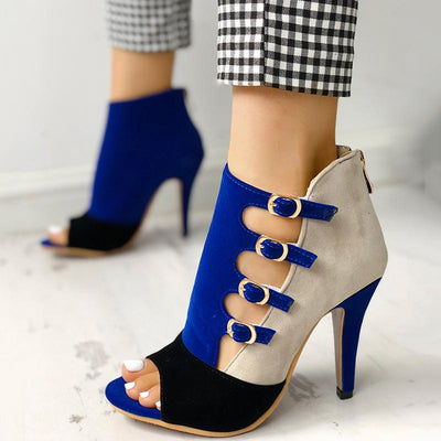 Colorblock Splicing Hollow Out Buckled Thin Heels - Shop Shiningbabe - Womens Fashion Online Shopping Offering Huge Discounts on Shoes - Heels, Sandals, Boots, Slippers; Clothing - Tops, Dresses, Jumpsuits, and More.