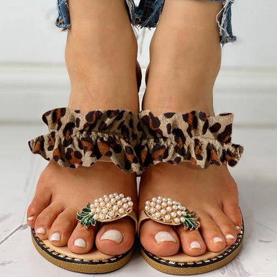 Leopard Pattern Pineapple Decoration Flat Sandals