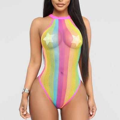 Colorblock Halter Sleeveless One Piece Swimsuit