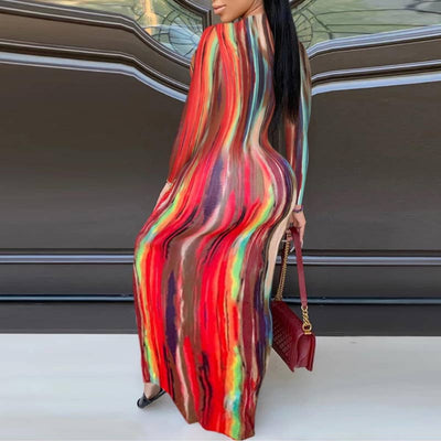 Stylish Deep V Neck Tie-dye Print Maxi Dress