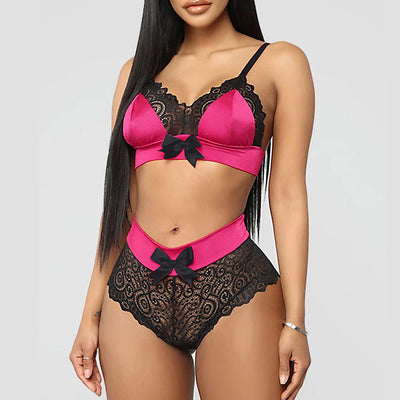 Colorblock Lace Trim Lingerie Set