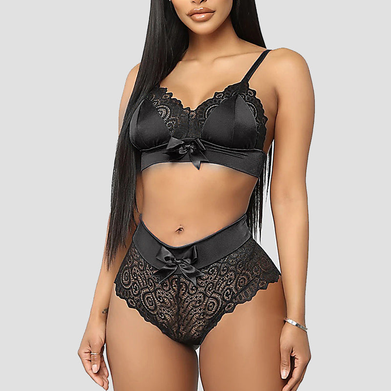 Colorblock Lace Trim Lingerie Set