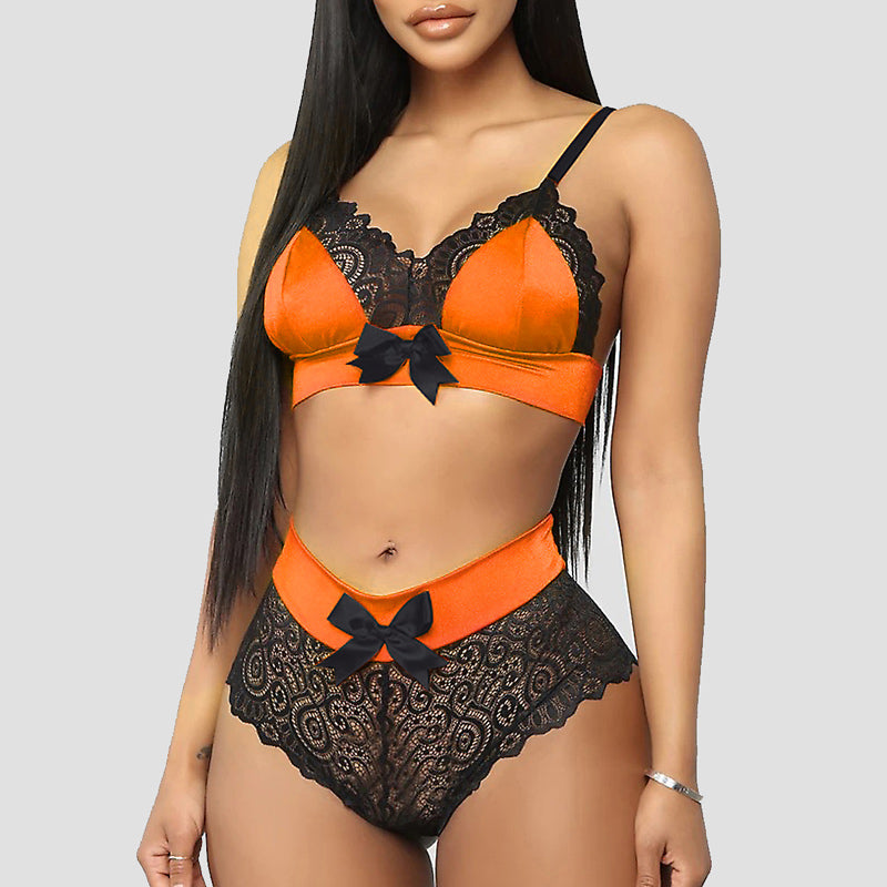 Colorblock Lace Trim Lingerie Set