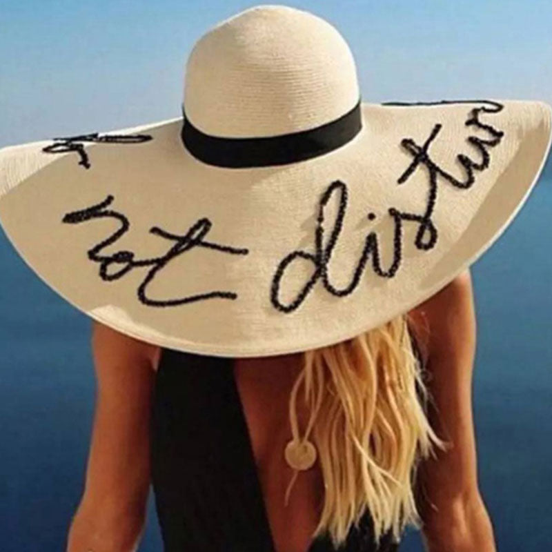 Boho Letter Wide Brim Oversized Beach Hats