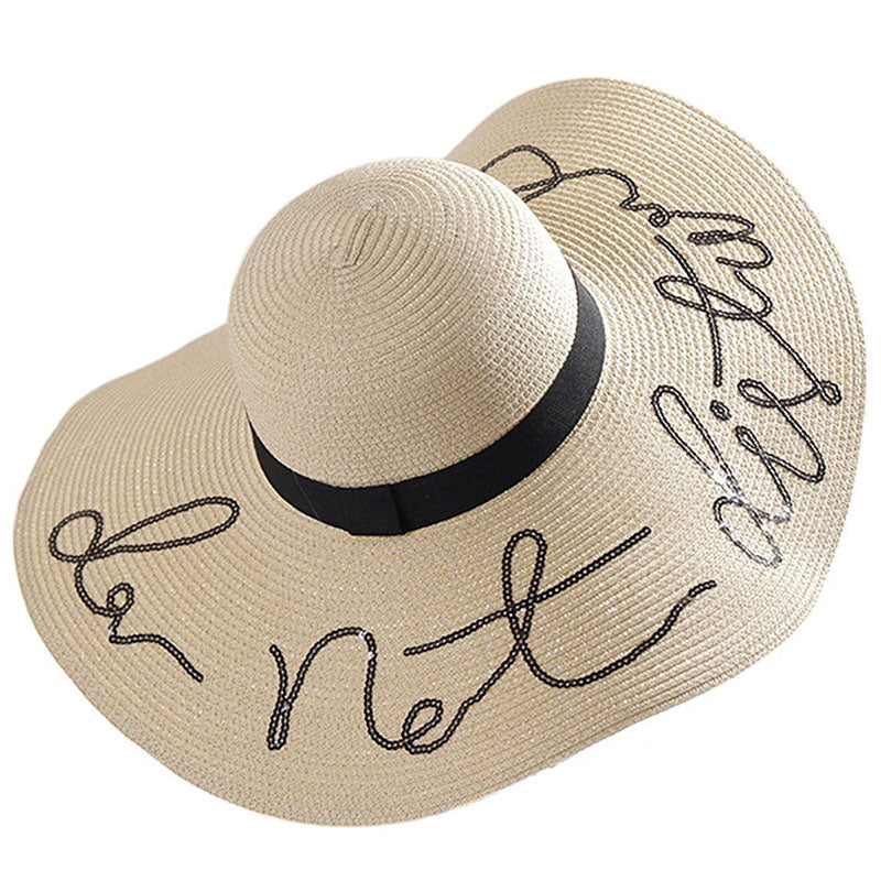 Boho Letter Wide Brim Oversized Beach Hats