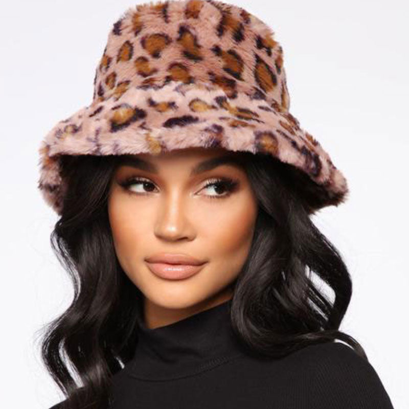 Leopard Print Plush Bucket Hat