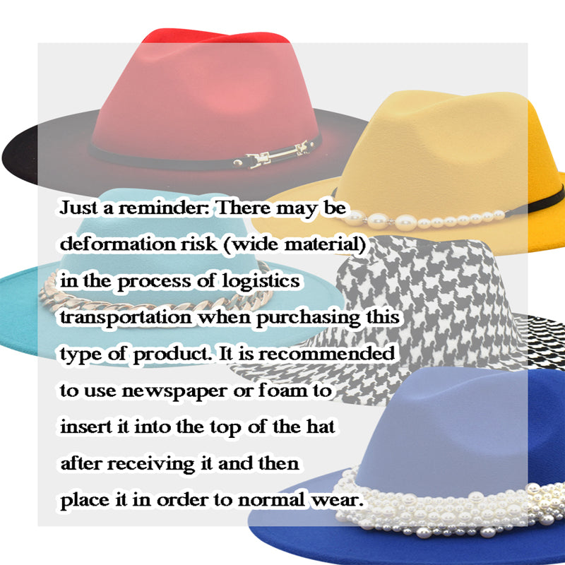 Colorblock Buckle Decoration Fedora Hat