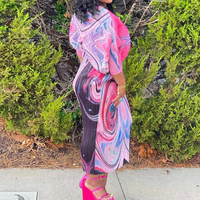 Colorful Print Batwing Sleeve Maxi Dress