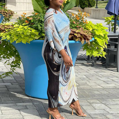 Colorful Print Batwing Sleeve Maxi Dress