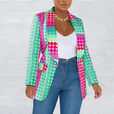 Colorful Print Long Sleeve V-Neck Blazer Coat